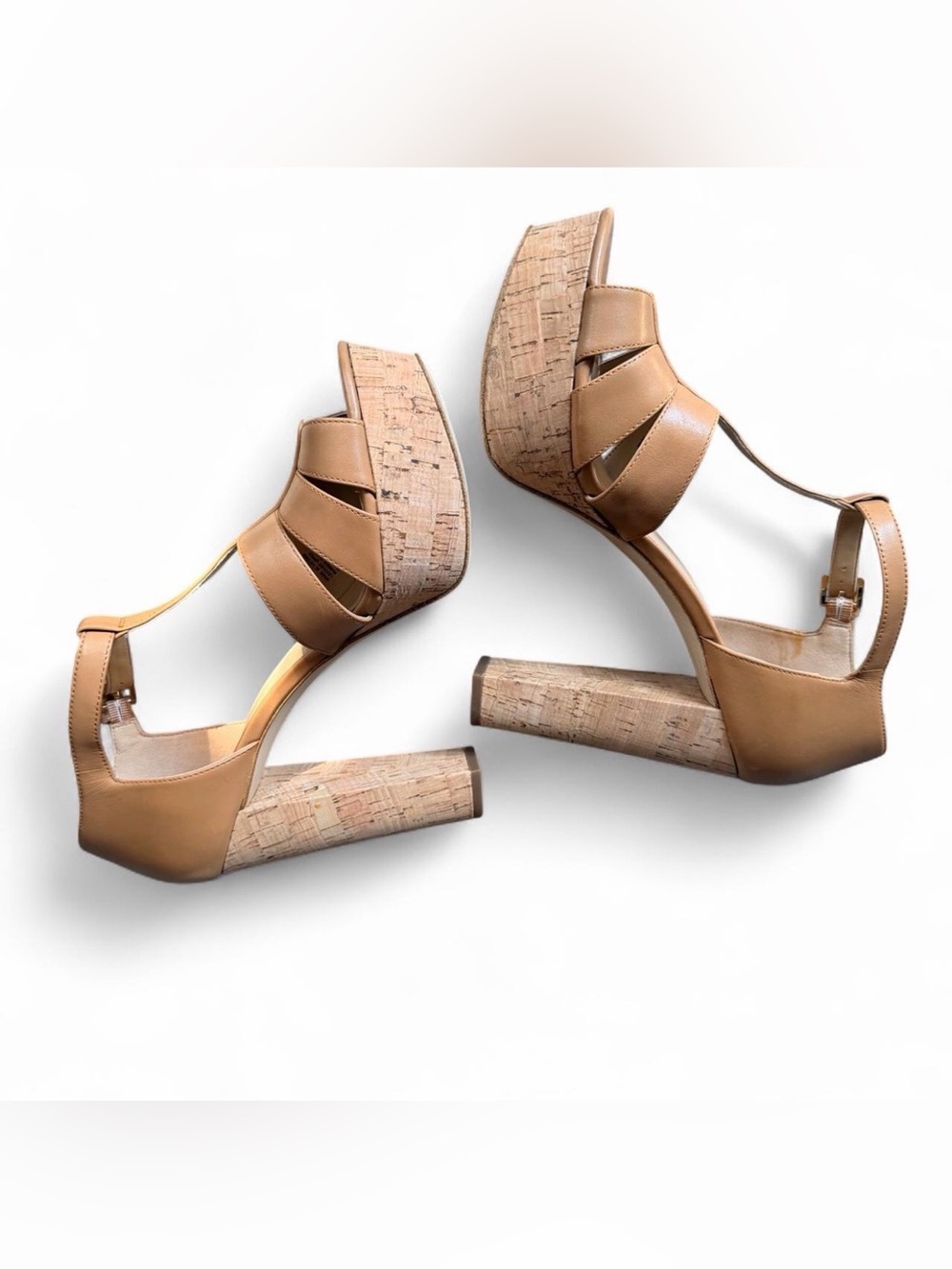 MICHAEL Michael Kors Tan Cork Platform Block Heels